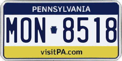 PA license plate MON8518