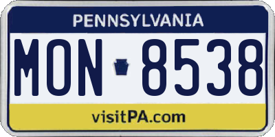 PA license plate MON8538
