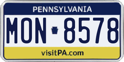 PA license plate MON8578