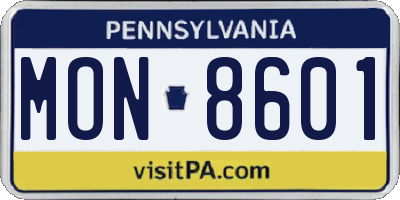 PA license plate MON8601