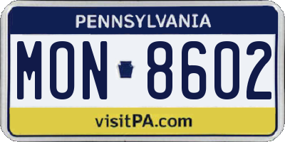 PA license plate MON8602