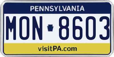 PA license plate MON8603