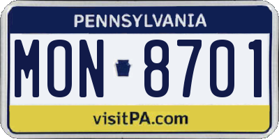 PA license plate MON8701
