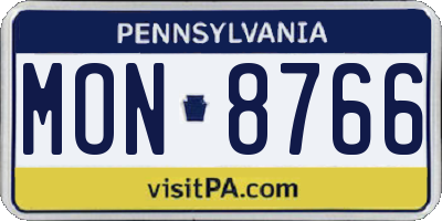 PA license plate MON8766