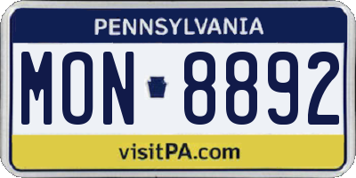 PA license plate MON8892