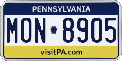 PA license plate MON8905
