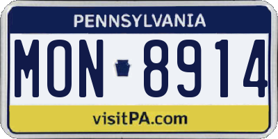 PA license plate MON8914