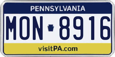 PA license plate MON8916