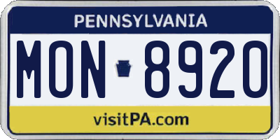 PA license plate MON8920