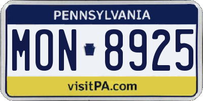 PA license plate MON8925