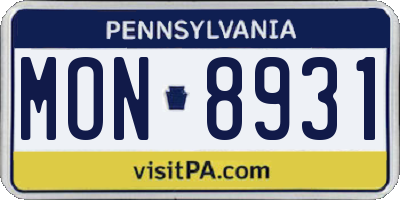 PA license plate MON8931