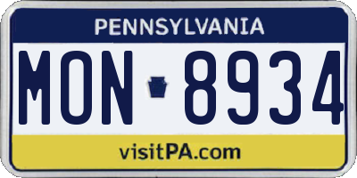 PA license plate MON8934