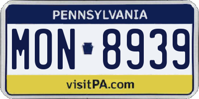 PA license plate MON8939