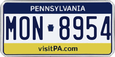 PA license plate MON8954