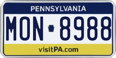 PA license plate MON8988