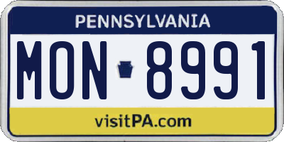 PA license plate MON8991