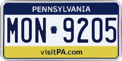 PA license plate MON9205
