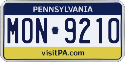 PA license plate MON9210