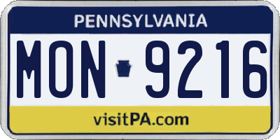 PA license plate MON9216