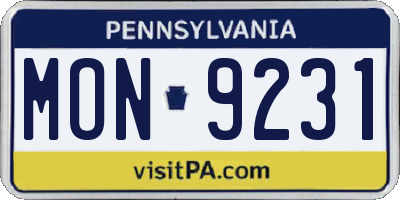 PA license plate MON9231