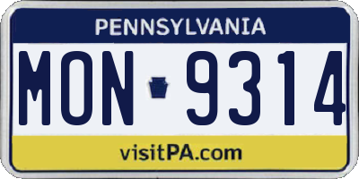PA license plate MON9314