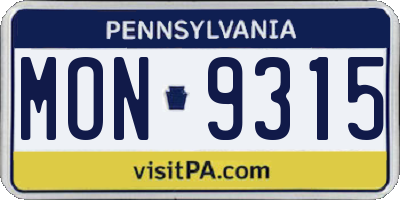 PA license plate MON9315