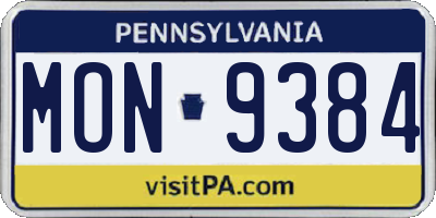 PA license plate MON9384
