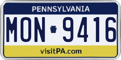 PA license plate MON9416