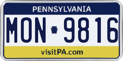PA license plate MON9816