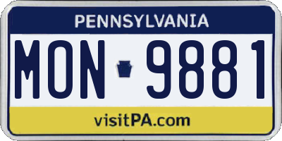 PA license plate MON9881