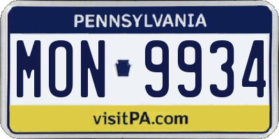 PA license plate MON9934