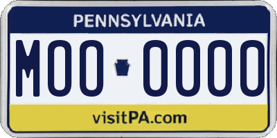 PA license plate MOO0000