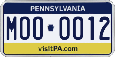 PA license plate MOO0012
