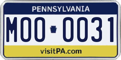 PA license plate MOO0031
