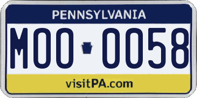PA license plate MOO0058