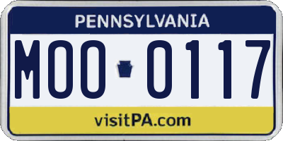 PA license plate MOO0117