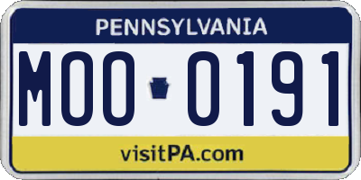 PA license plate MOO0191