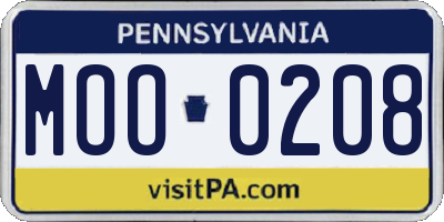 PA license plate MOO0208