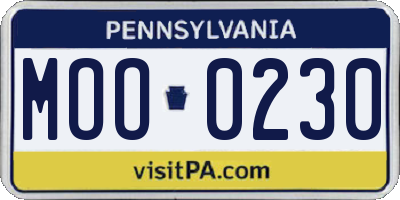 PA license plate MOO0230
