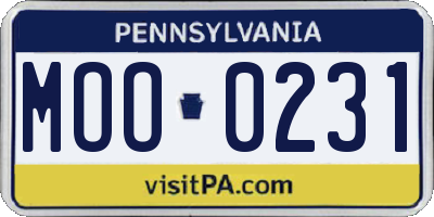 PA license plate MOO0231