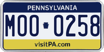 PA license plate MOO0258