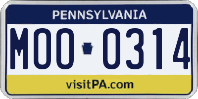 PA license plate MOO0314