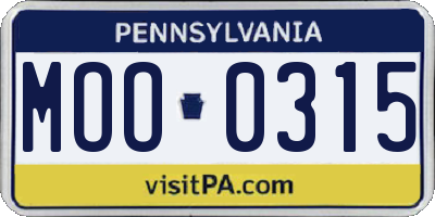 PA license plate MOO0315