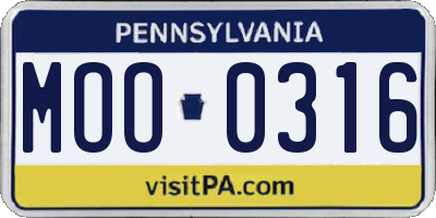 PA license plate MOO0316