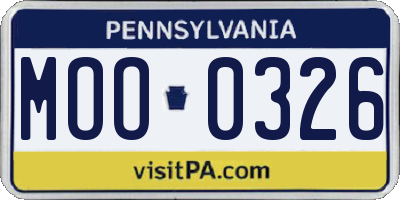 PA license plate MOO0326