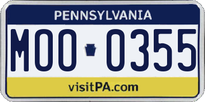 PA license plate MOO0355