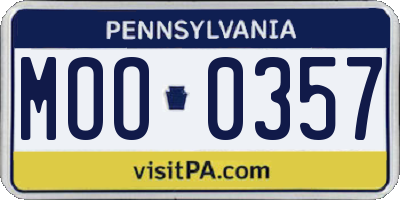 PA license plate MOO0357