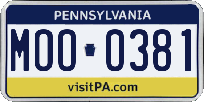 PA license plate MOO0381