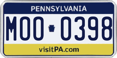 PA license plate MOO0398