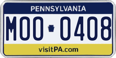 PA license plate MOO0408